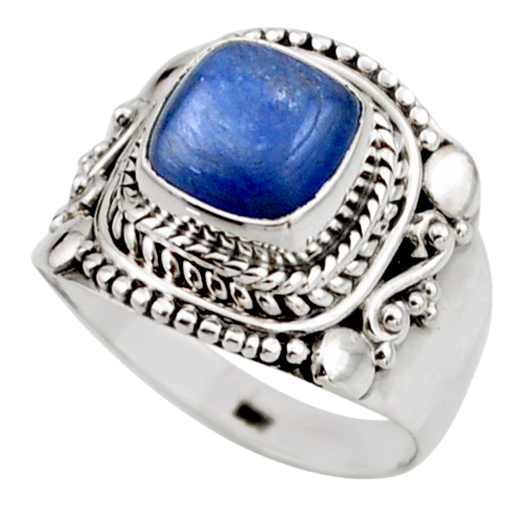 3.52cts natural blue kyanite 925 sterling silver solitaire ring size 6.5 r53423