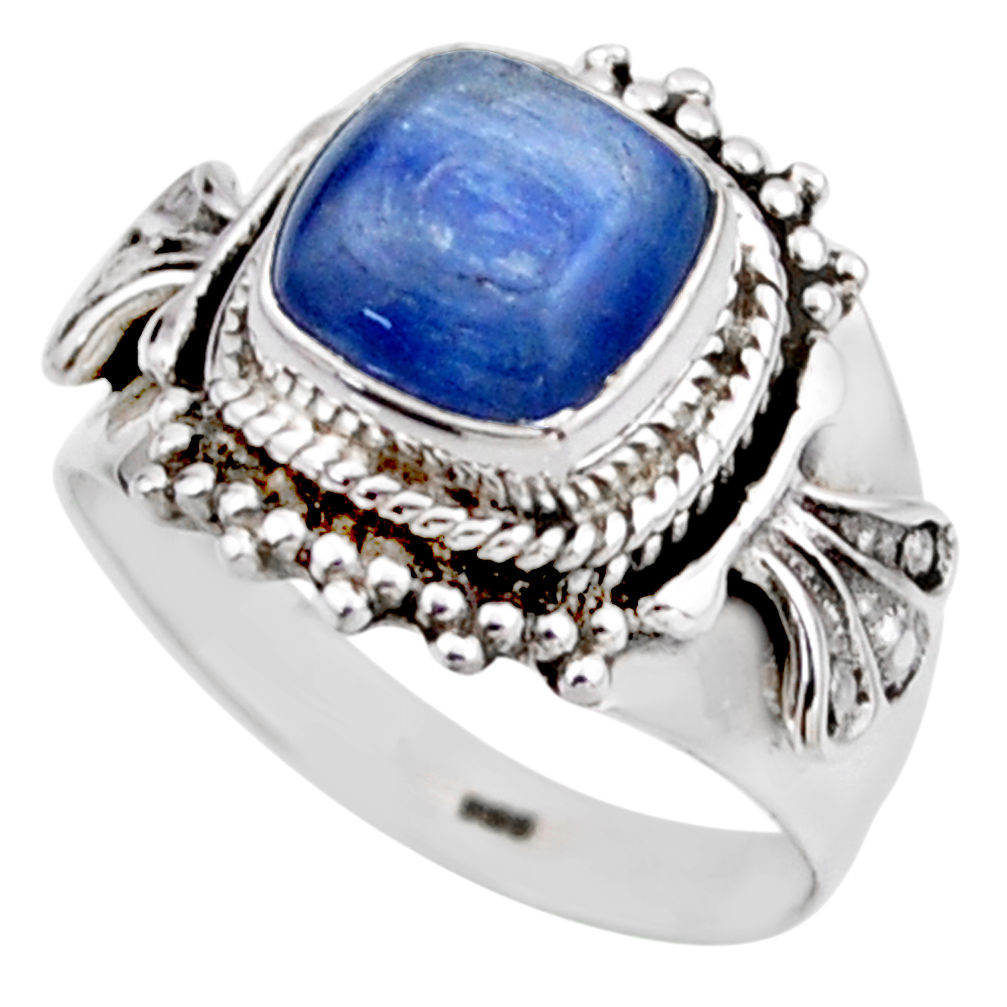 3.42cts natural blue kyanite 925 sterling silver solitaire ring size 6.5 r53424