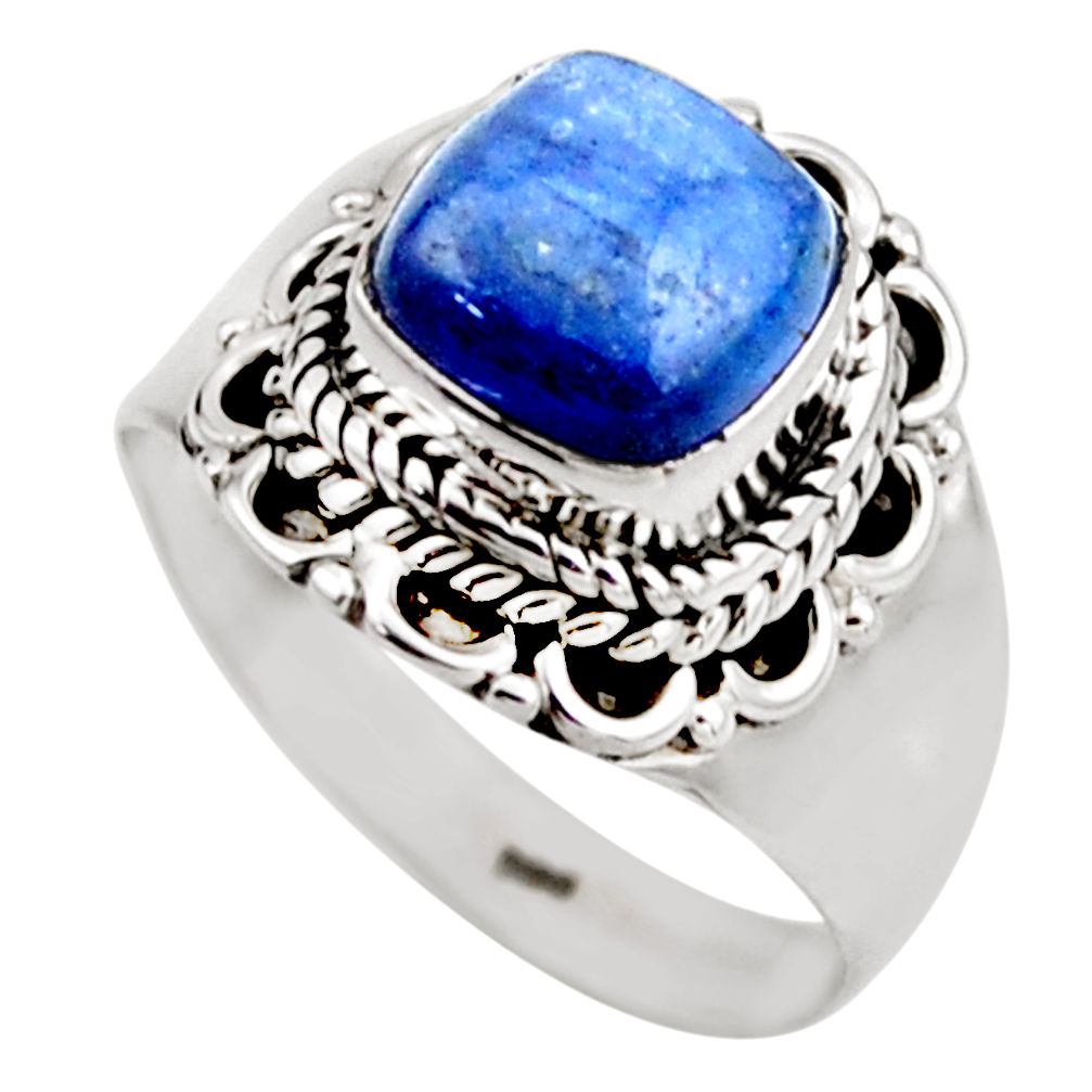 3.29cts natural blue kyanite 925 sterling silver solitaire ring size 6.5 r53428