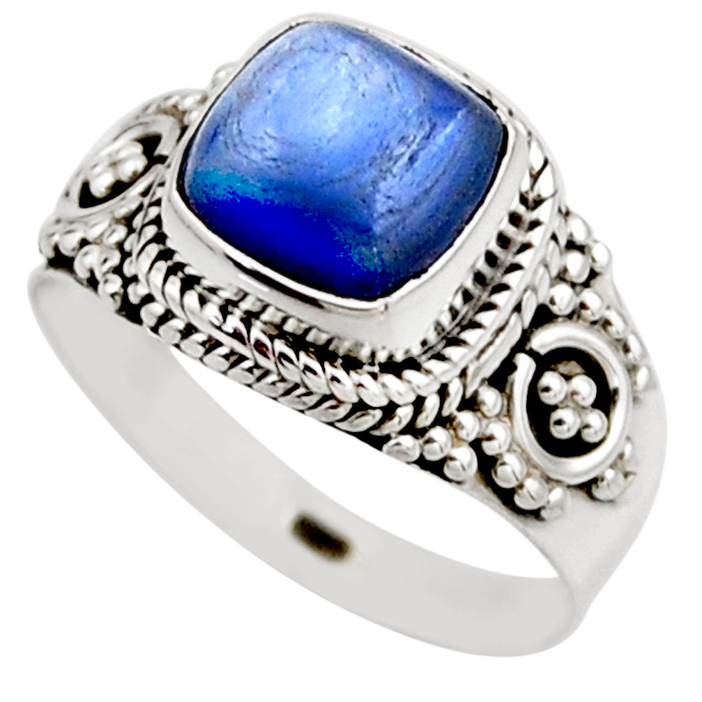 3.30cts natural blue kyanite 925 sterling silver solitaire ring size 6.5 r53432