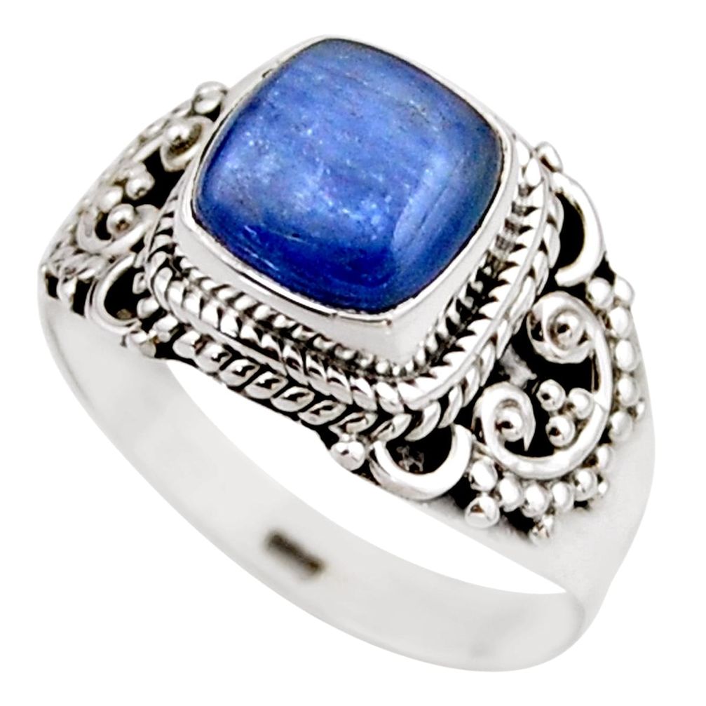 3.01cts natural blue kyanite 925 sterling silver solitaire ring size 7.5 r53433