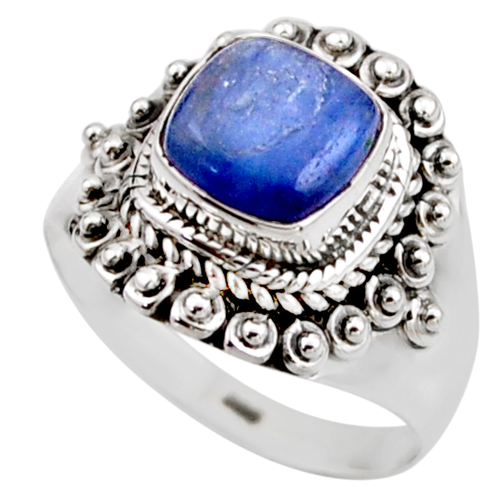 3.35cts natural blue kyanite 925 sterling silver solitaire ring size 7 r53426
