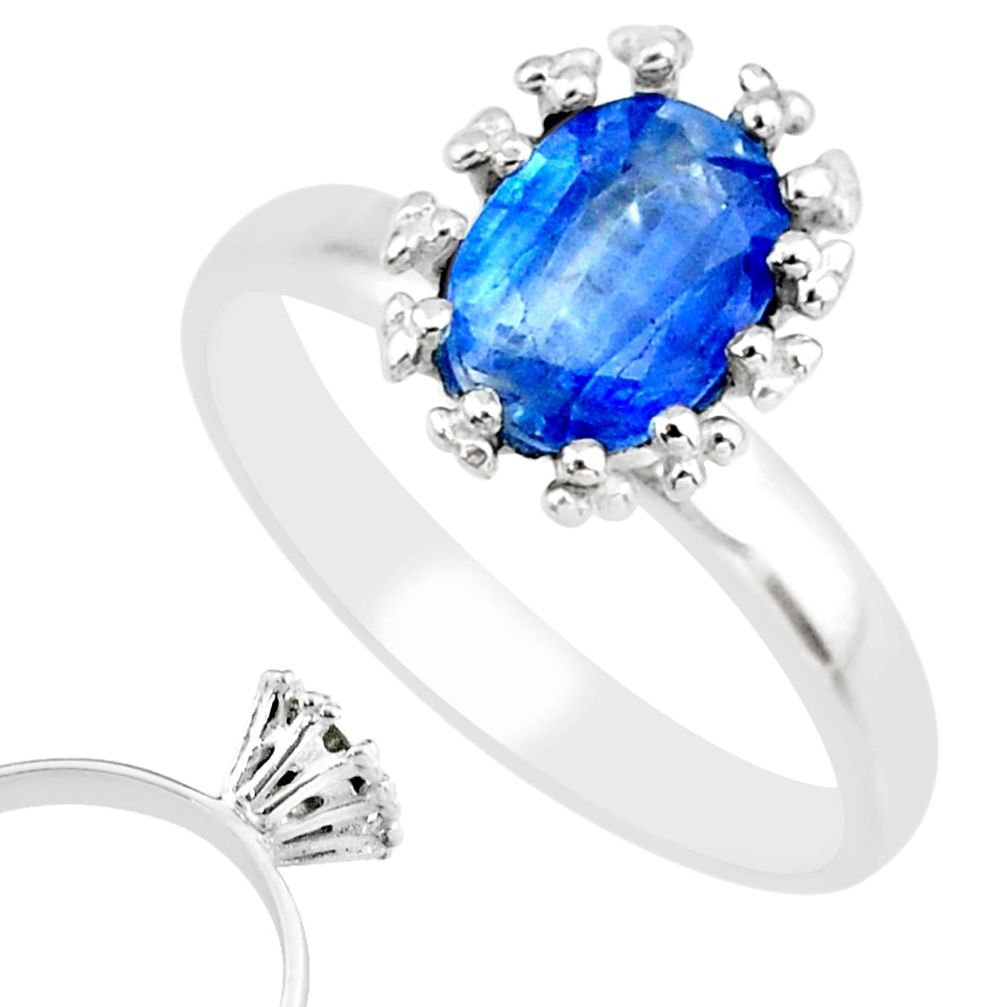 2.23cts natural blue kyanite 925 sterling silver solitaire ring size 7 r82818