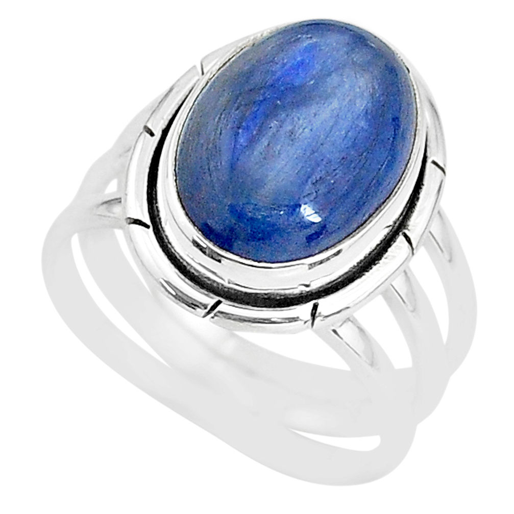 6.83cts natural blue kyanite 925 sterling silver solitaire ring size 7 t2642