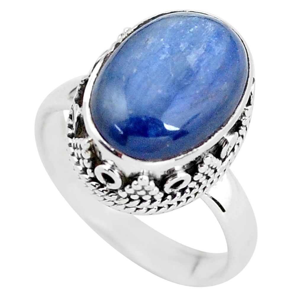 6.54cts natural blue kyanite 925 sterling silver solitaire ring size 8 p56506