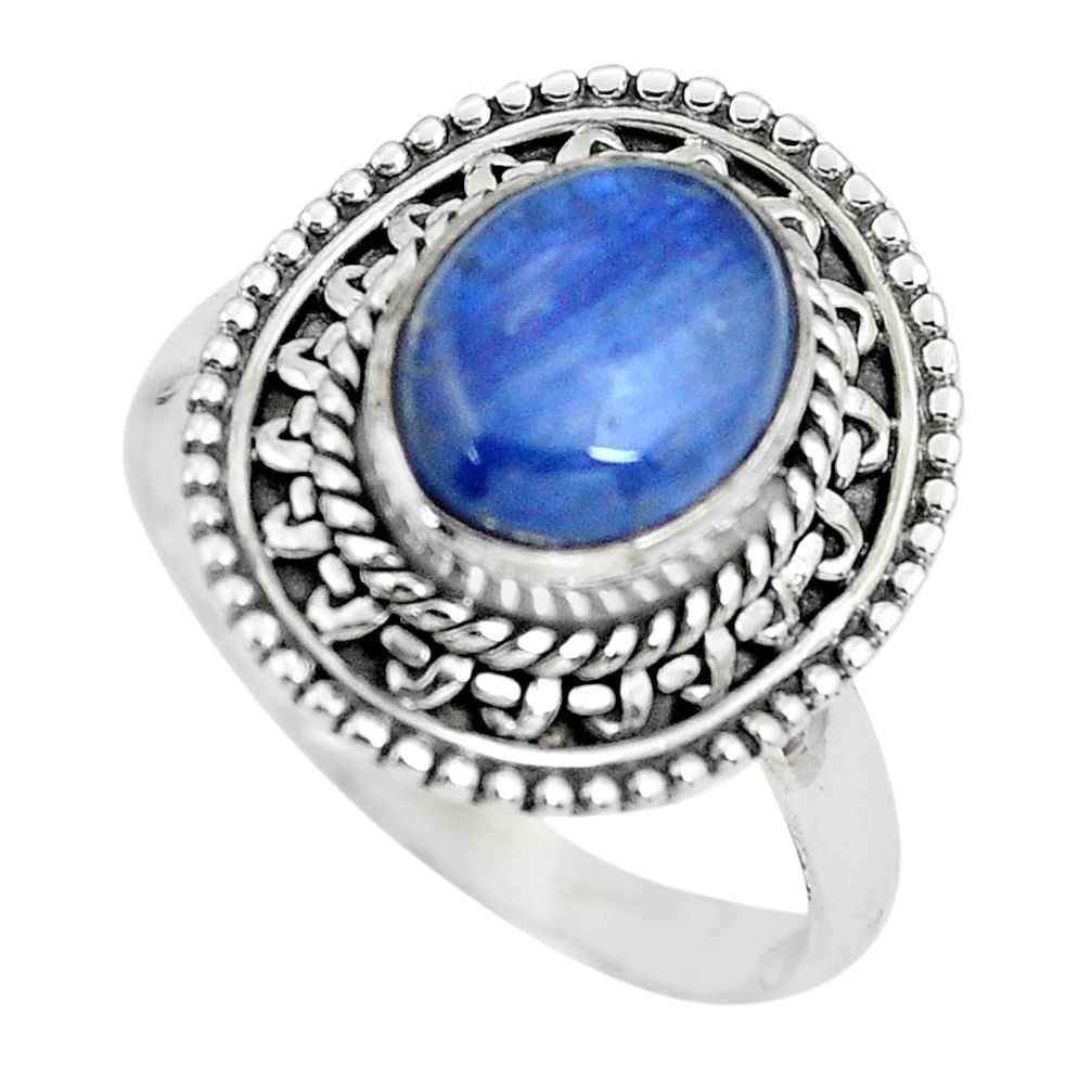 4.53cts natural blue kyanite 925 sterling silver solitaire ring size 8 p63111