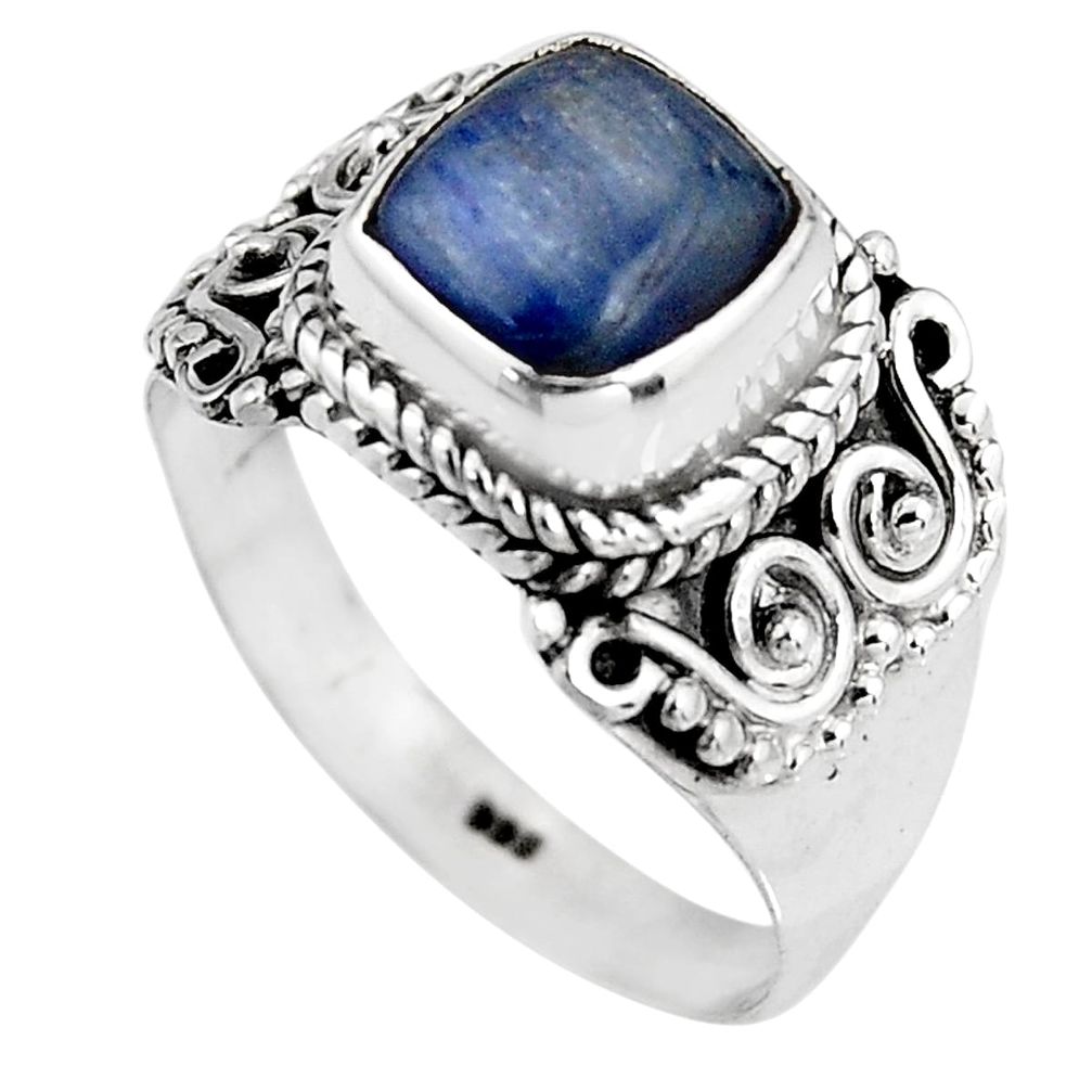 3.47cts natural blue kyanite 925 sterling silver solitaire ring size 8 p92054