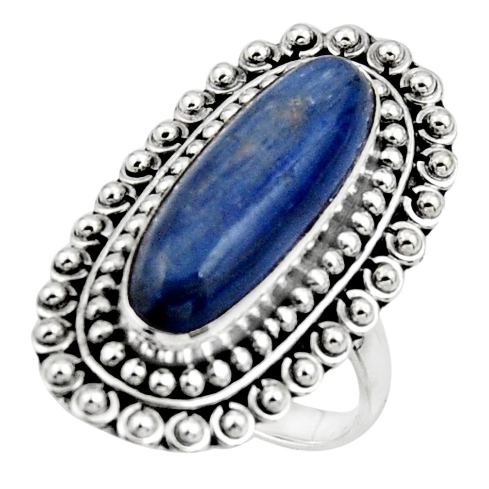 6.64cts natural blue kyanite 925 sterling silver solitaire ring size 8 r47294