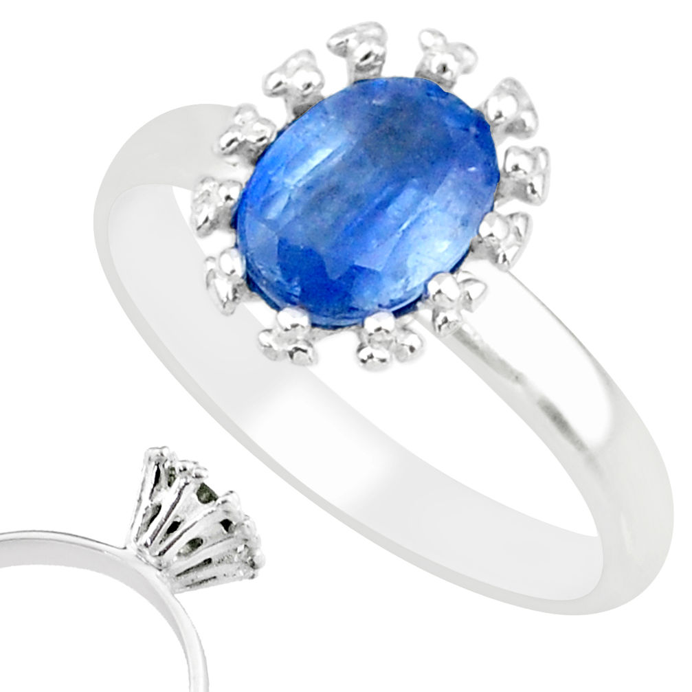 2.10cts natural blue kyanite 925 sterling silver solitaire ring size 8 r82785