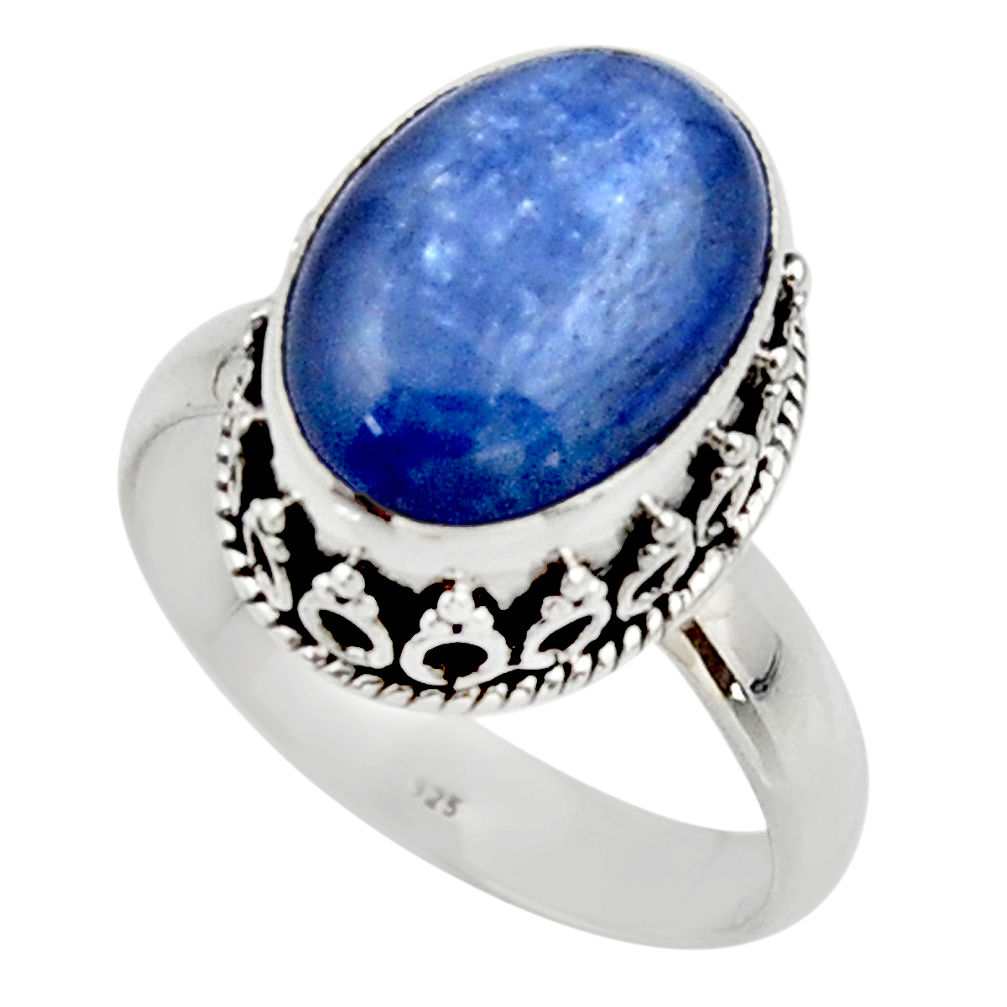 6.77cts natural blue kyanite 925 sterling silver solitaire ring size 9 r48383