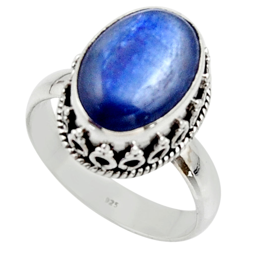 6.57cts natural blue kyanite 925 sterling silver solitaire ring size 9 r48387