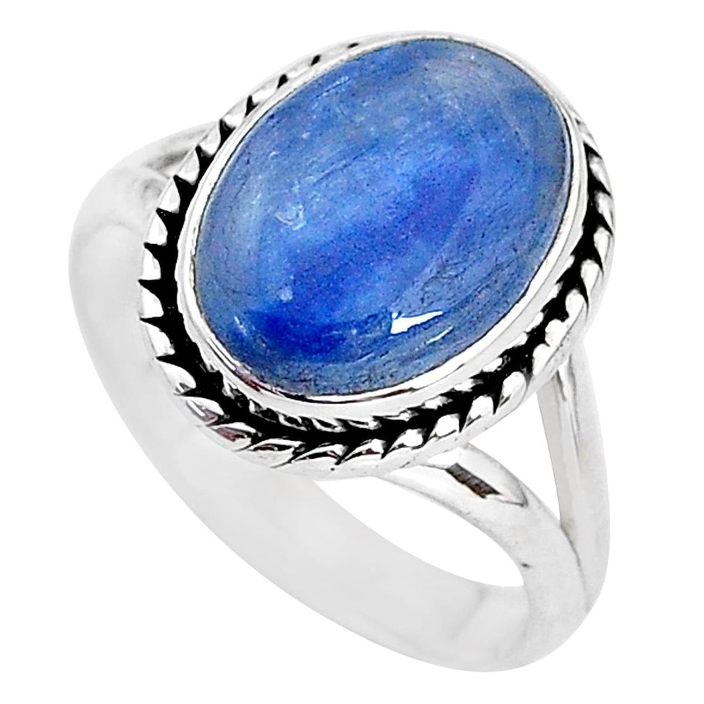 6.32cts natural blue kyanite 925 sterling silver solitaire ring size 9 t2469