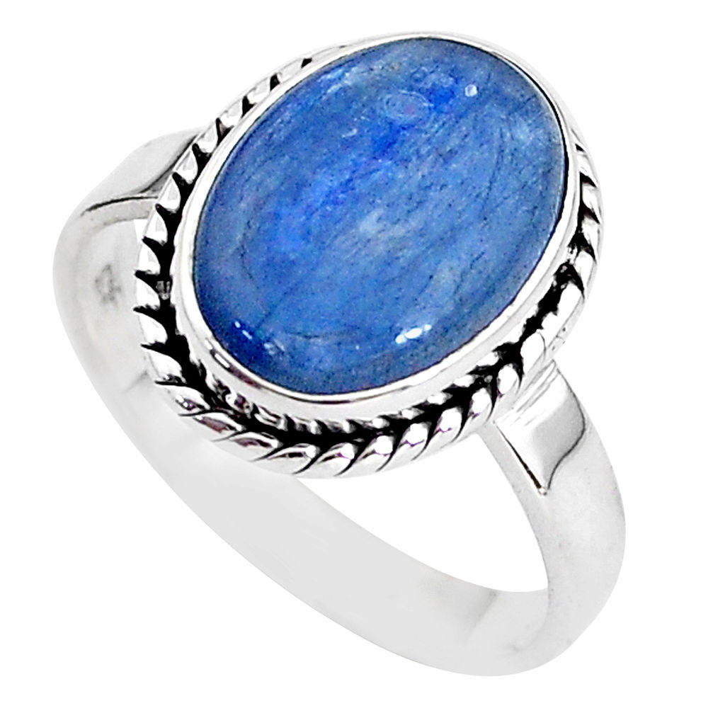 6.10cts natural blue kyanite 925 sterling silver solitaire ring size 9 t2475
