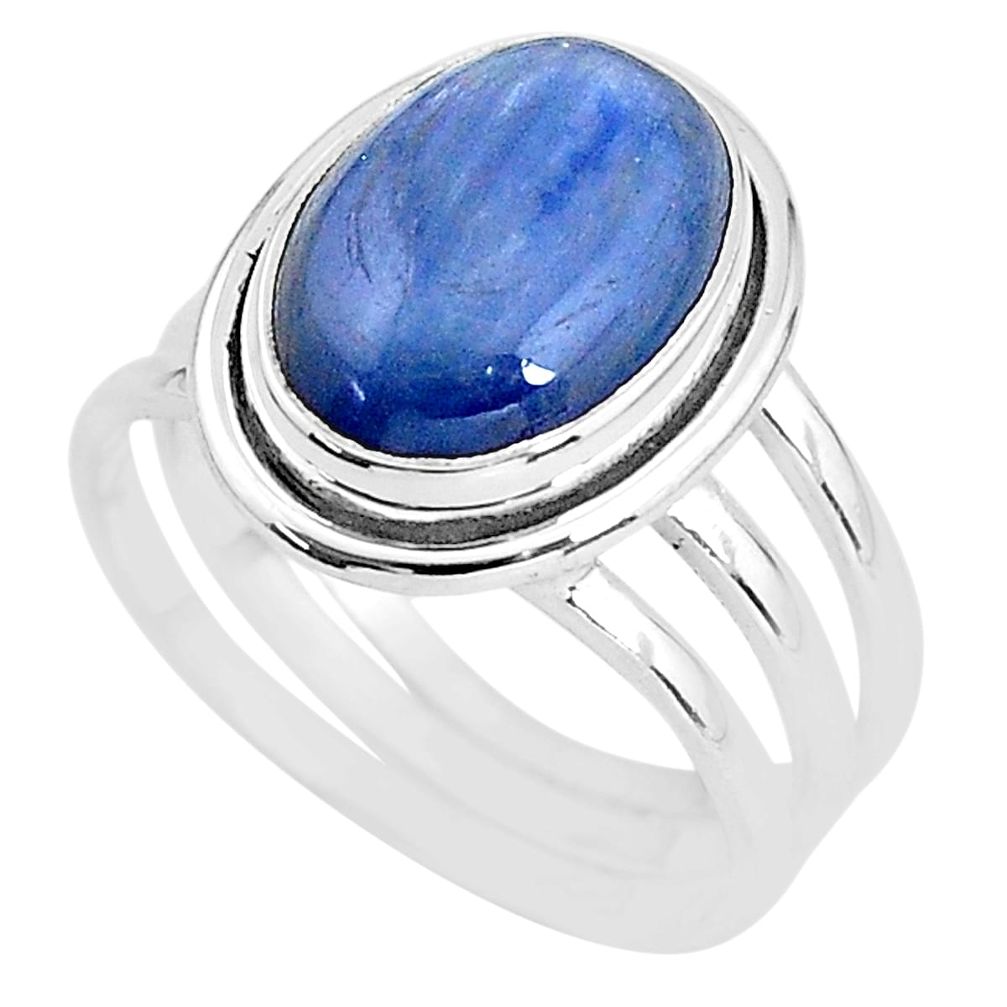 6.57cts natural blue kyanite 925 sterling silver solitaire ring size 9 t2650