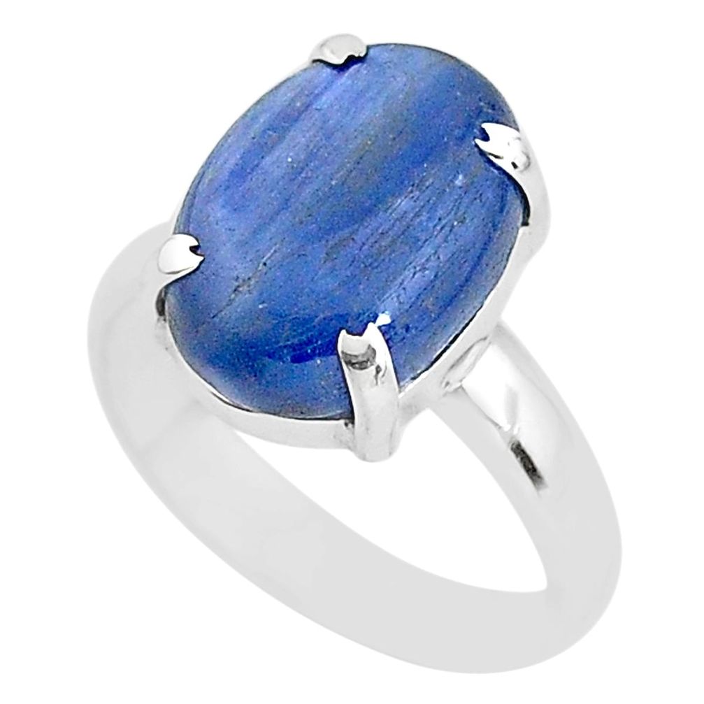 6.95cts natural blue kyanite 925 sterling silver solitaire ring size 6.5 t2653