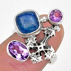 5.73cts natural blue kyanite amethyst 925 silver holy cross ring size 7 y3605