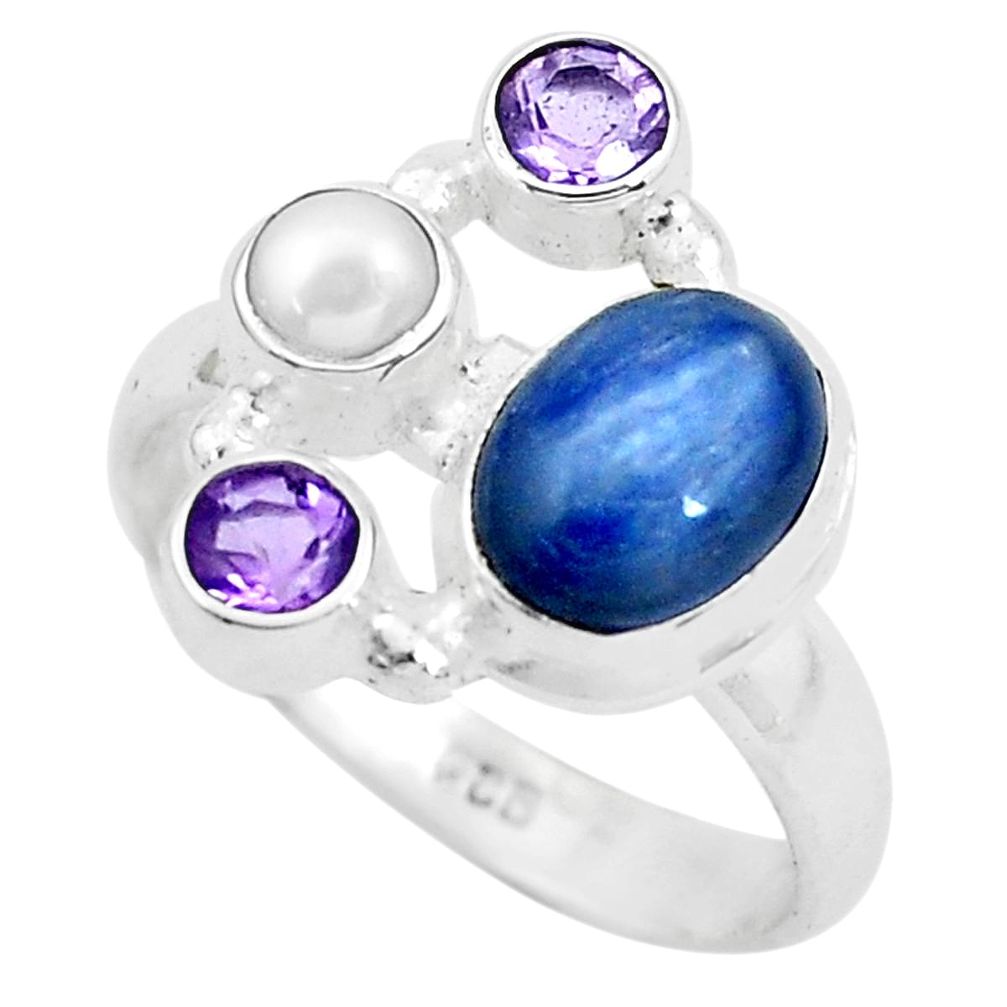 6.26cts natural blue kyanite amethyst 925 sterling silver ring size 8.5 p52678