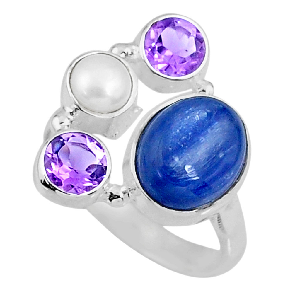 6.02cts natural blue kyanite amethyst 925 sterling silver ring size 7 r57567