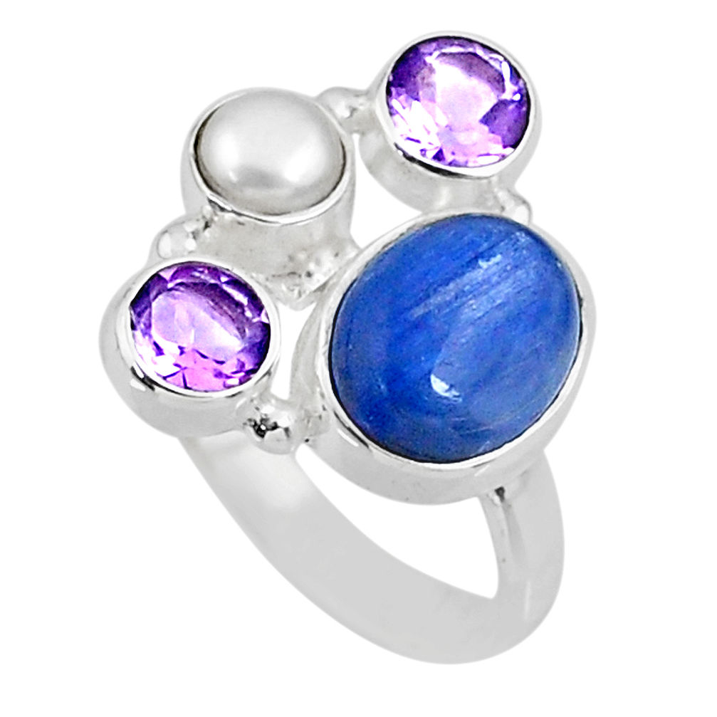 6.27cts natural blue kyanite amethyst 925 sterling silver ring size 7 r57570