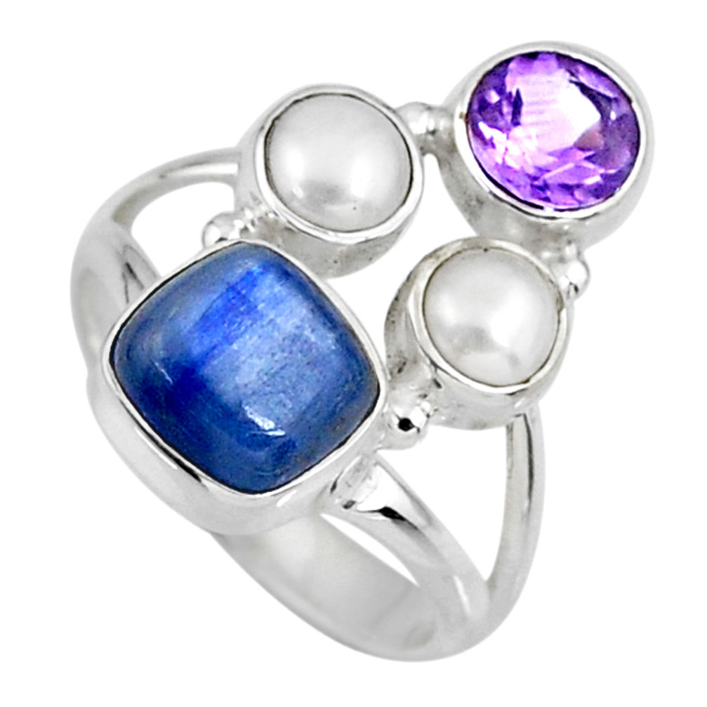 6.02cts natural blue kyanite amethyst 925 sterling silver ring size 8 r57593