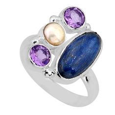 8.60cts natural blue kyanite amethyst pearl 925 silver ring size 8.5 y80365