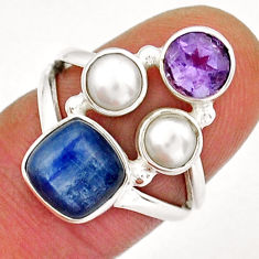5.81cts natural blue kyanite amethyst pearl sterling silver ring size 7 y18344