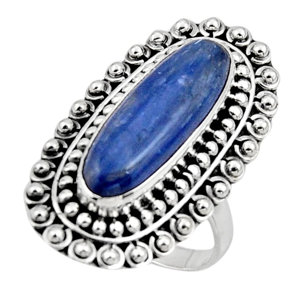 6.05cts natural blue kyanite oval shape 925 silver solitaire ring size 8 r47285