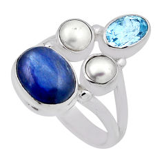 8.73cts natural blue kyanite pearl topaz sterling silver ring size 6.5 n23866