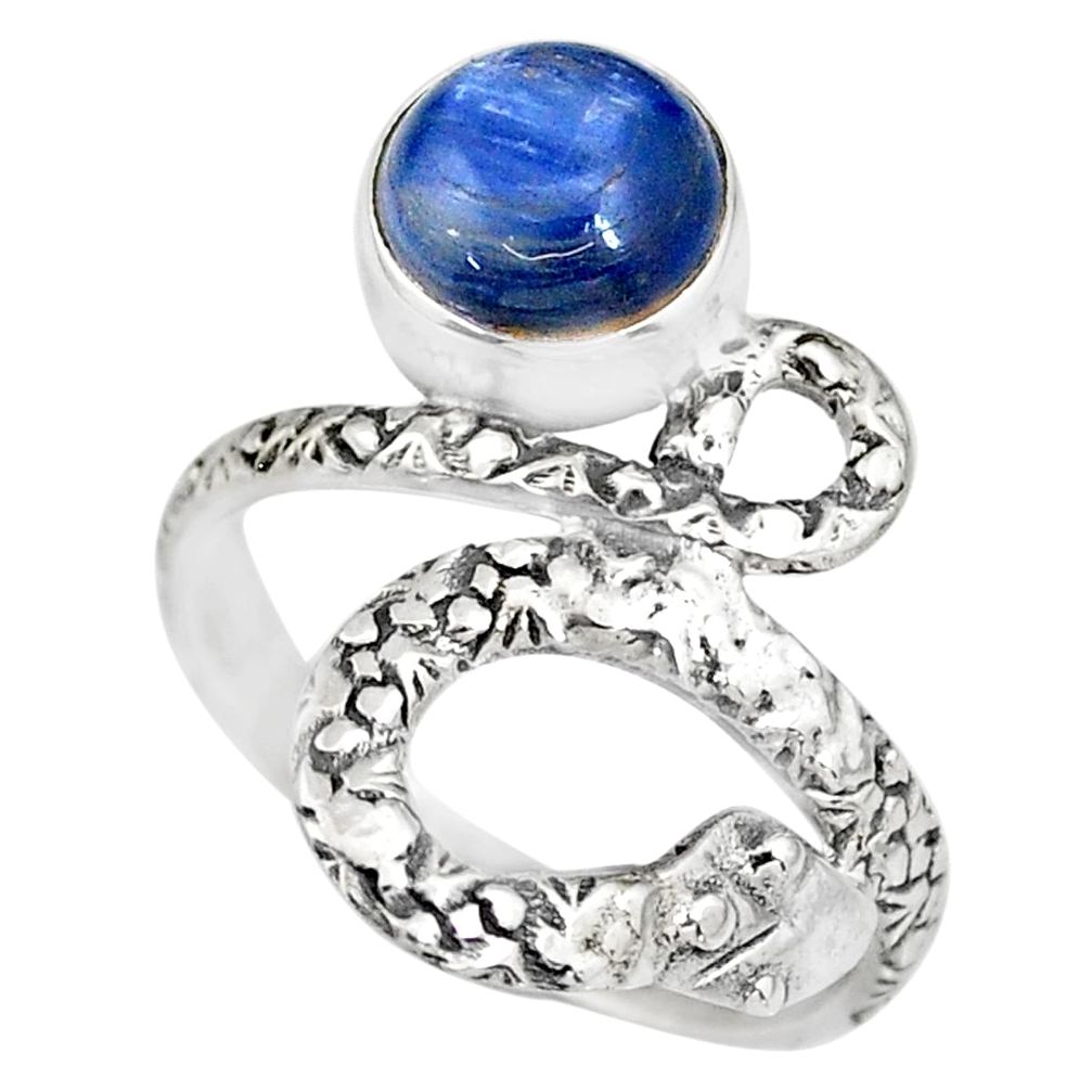 3.01cts natural blue kyanite round 925 sterling silver snake ring size 7 r82585