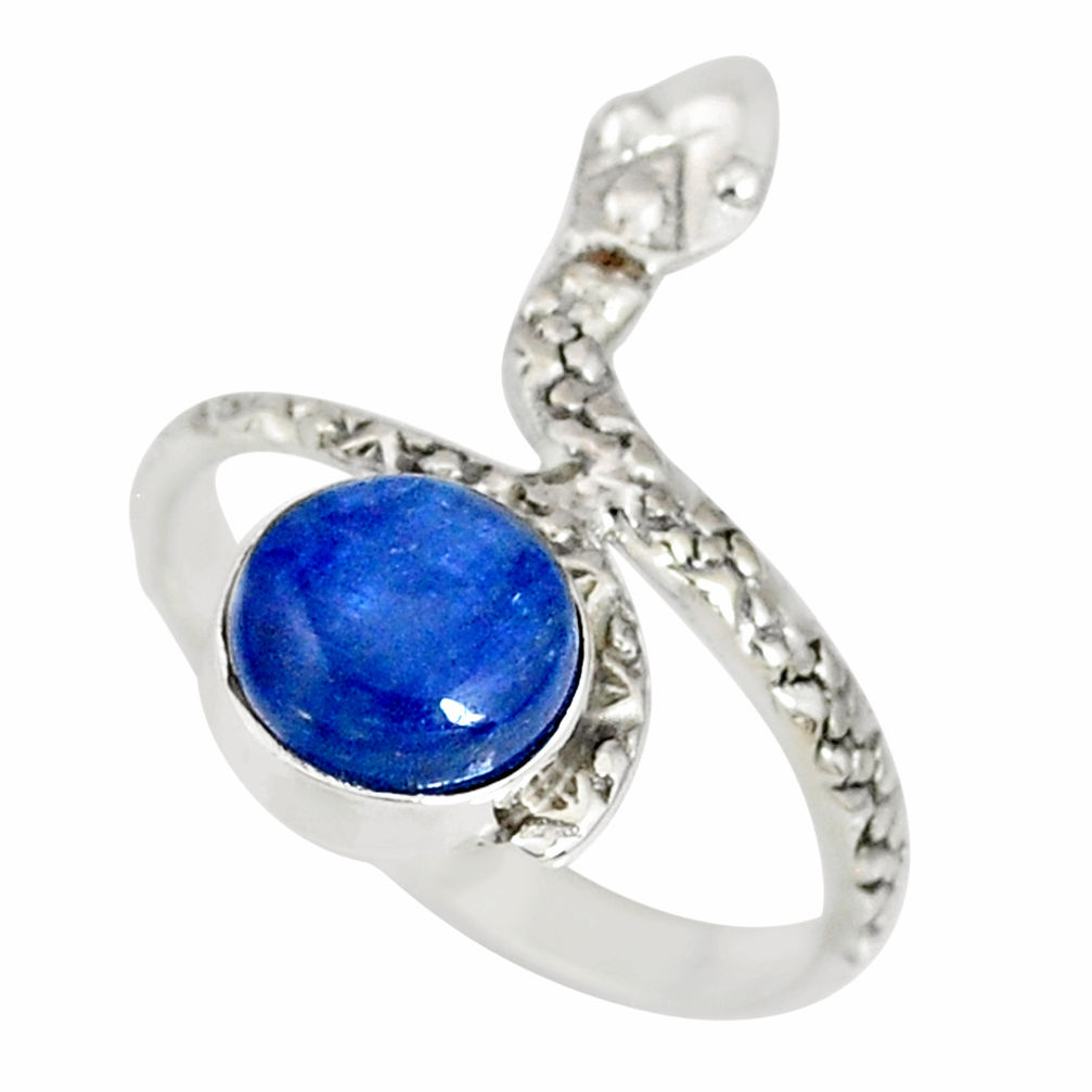 3.13cts natural blue kyanite round 925 sterling silver snake ring size 8 r78692
