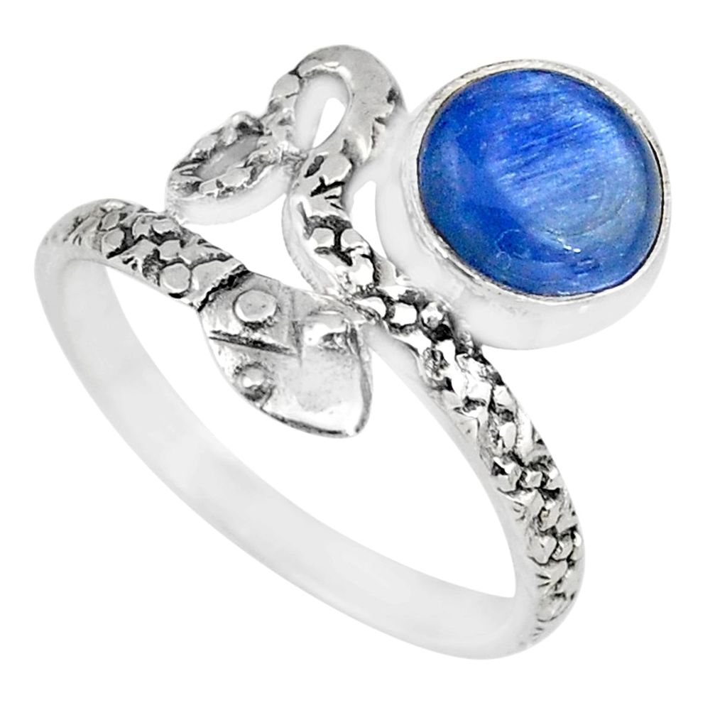 3.32cts natural blue kyanite round 925 sterling silver snake ring size 8 r82584