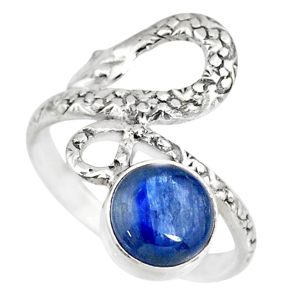 3.10cts natural blue kyanite round 925 sterling silver snake ring size 8 r82587