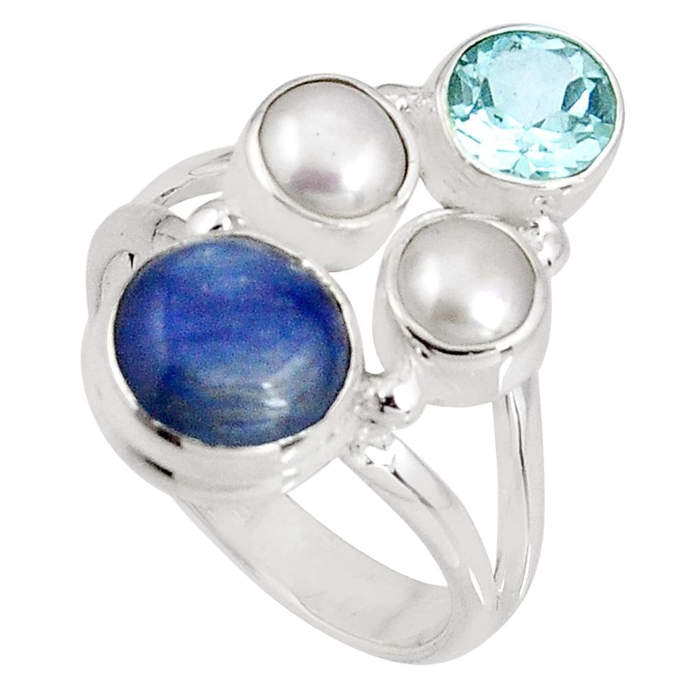 blue kyanite topaz pearl 925 sterling silver ring size 7 p90829