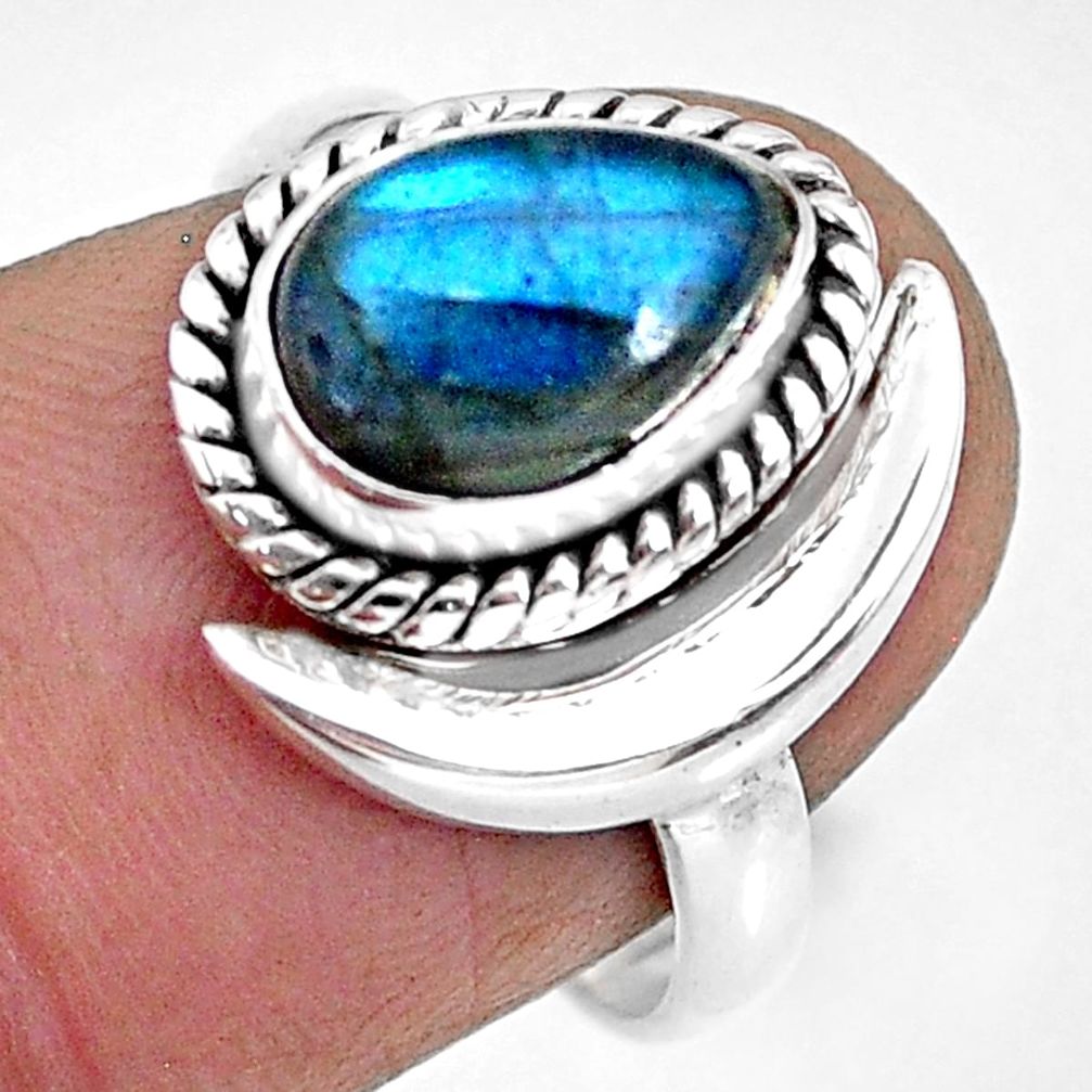 2.53cts natural blue labradorite 925 silver adjustable moon ring size 7 r89634