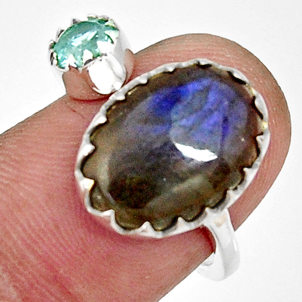 6.85cts natural blue labradorite 925 silver adjustable ring size 7.5 r33365