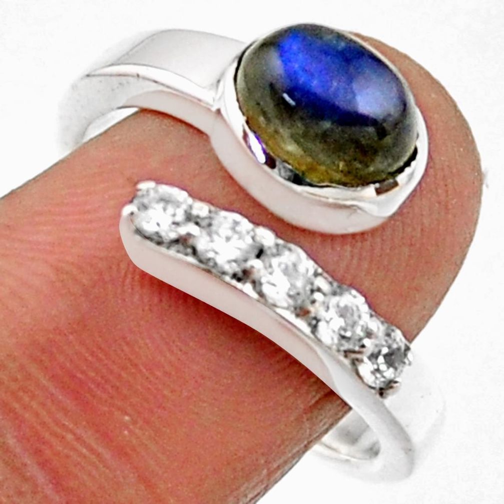 3.91cts natural blue labradorite 925 silver adjustable ring size 8.5 r54577