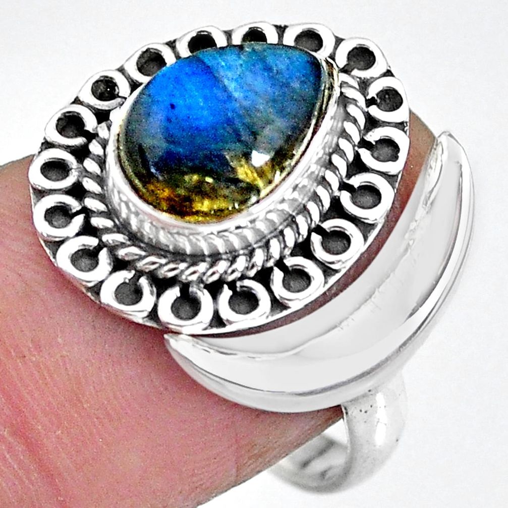 2.96cts natural blue labradorite 925 silver adjustable moon ring size 9.5 r89718