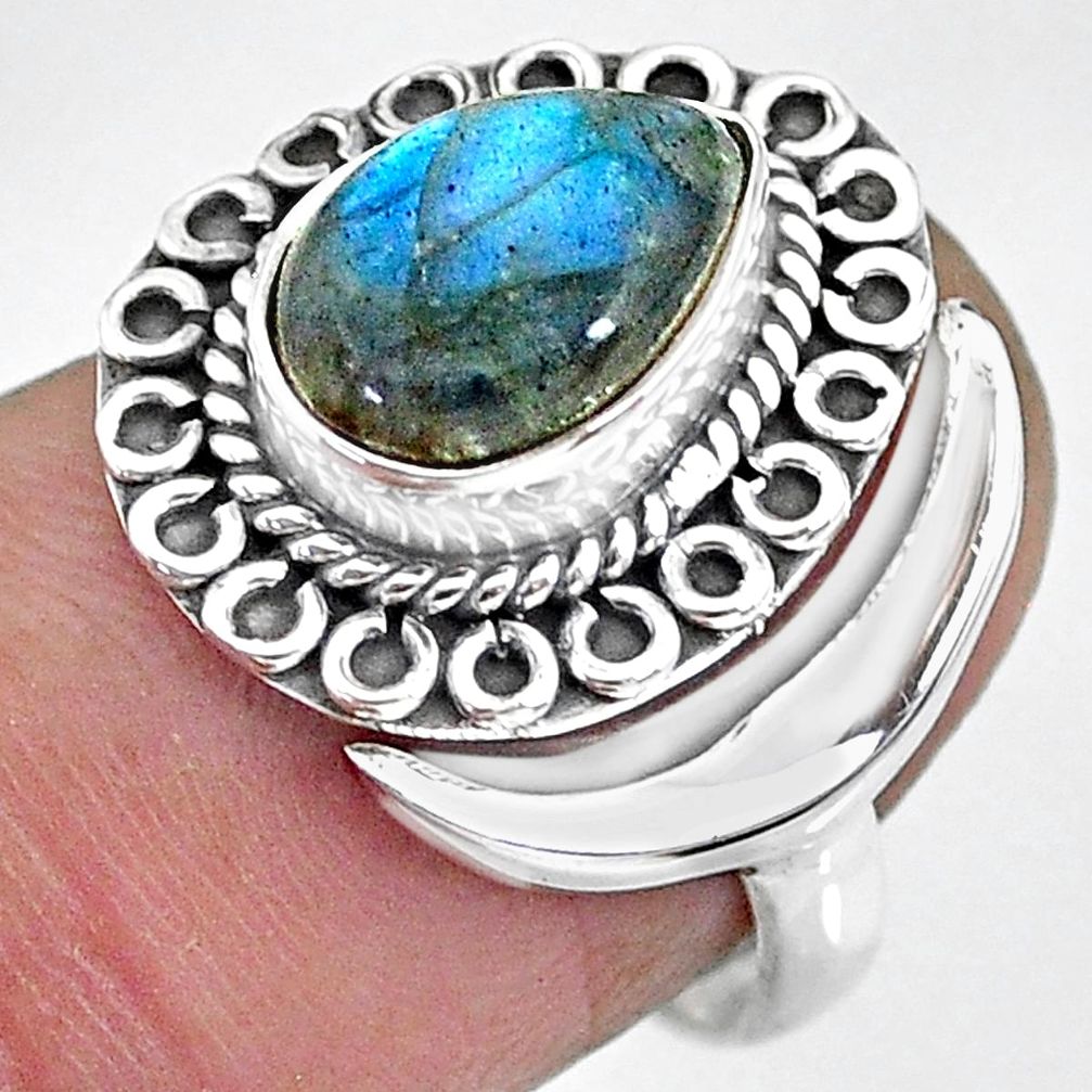 2.83cts natural blue labradorite 925 silver adjustable moon ring size 7.5 r89719