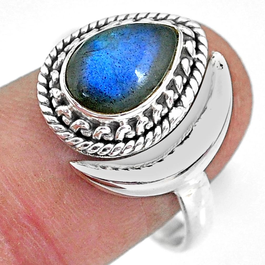 2.67cts natural blue labradorite 925 silver adjustable moon ring size 7 r89760