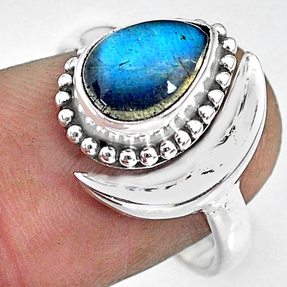 2.58cts natural blue labradorite 925 silver adjustable moon ring size 8 r89680