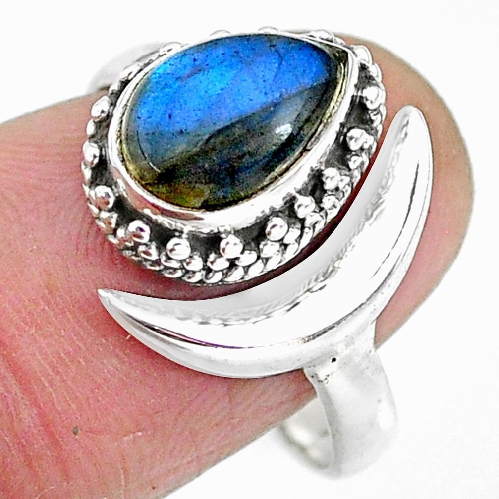 2.64cts natural blue labradorite 925 silver moon ring size 8 r89817