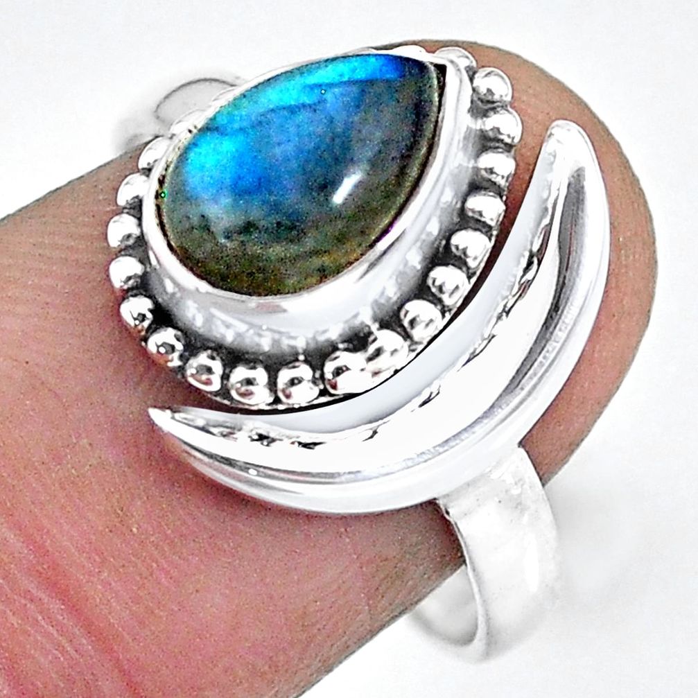 2.70cts natural blue labradorite 925 silver adjustable moon ring size 9 r89679