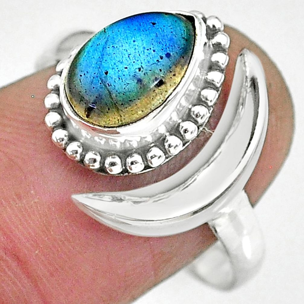 2.67cts natural blue labradorite 925 silver adjustable moon ring size 9 r89700