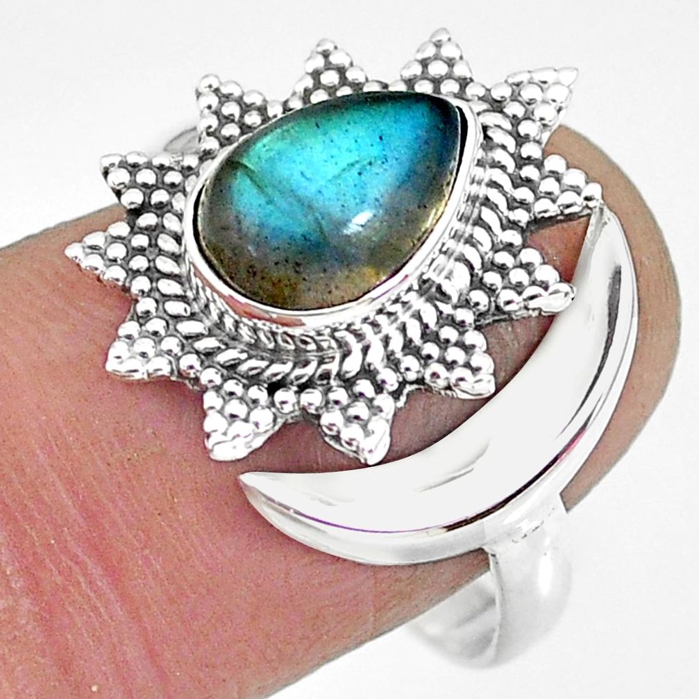 3.09cts natural blue labradorite 925 silver moon ring size 9 r89836