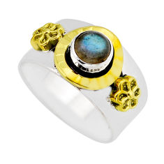 1.10cts natural blue labradorite 925 silver gold flower ring size 7.5 y62321