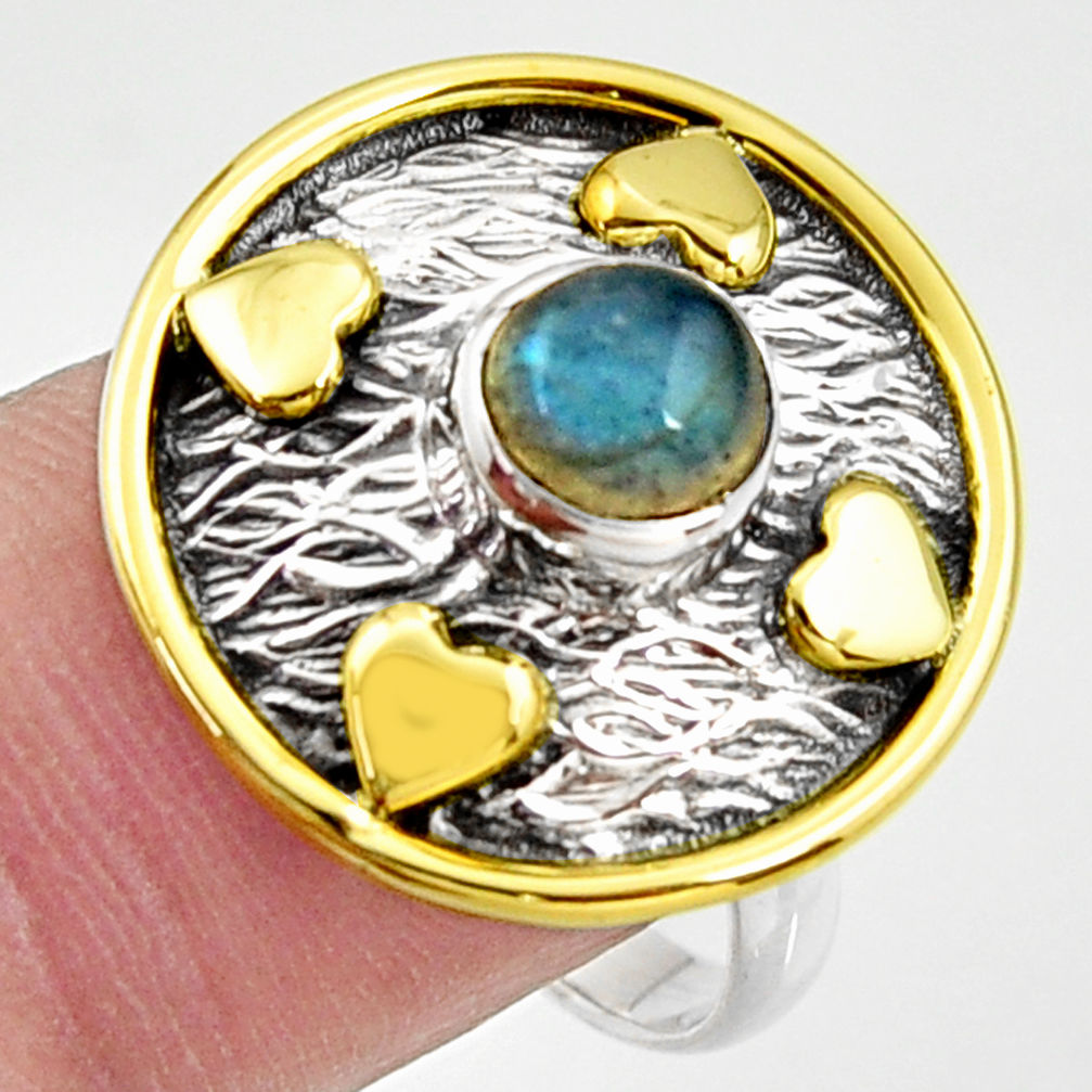1.22cts natural blue labradorite 925 silver gold solitaire ring size 7.5 r37298