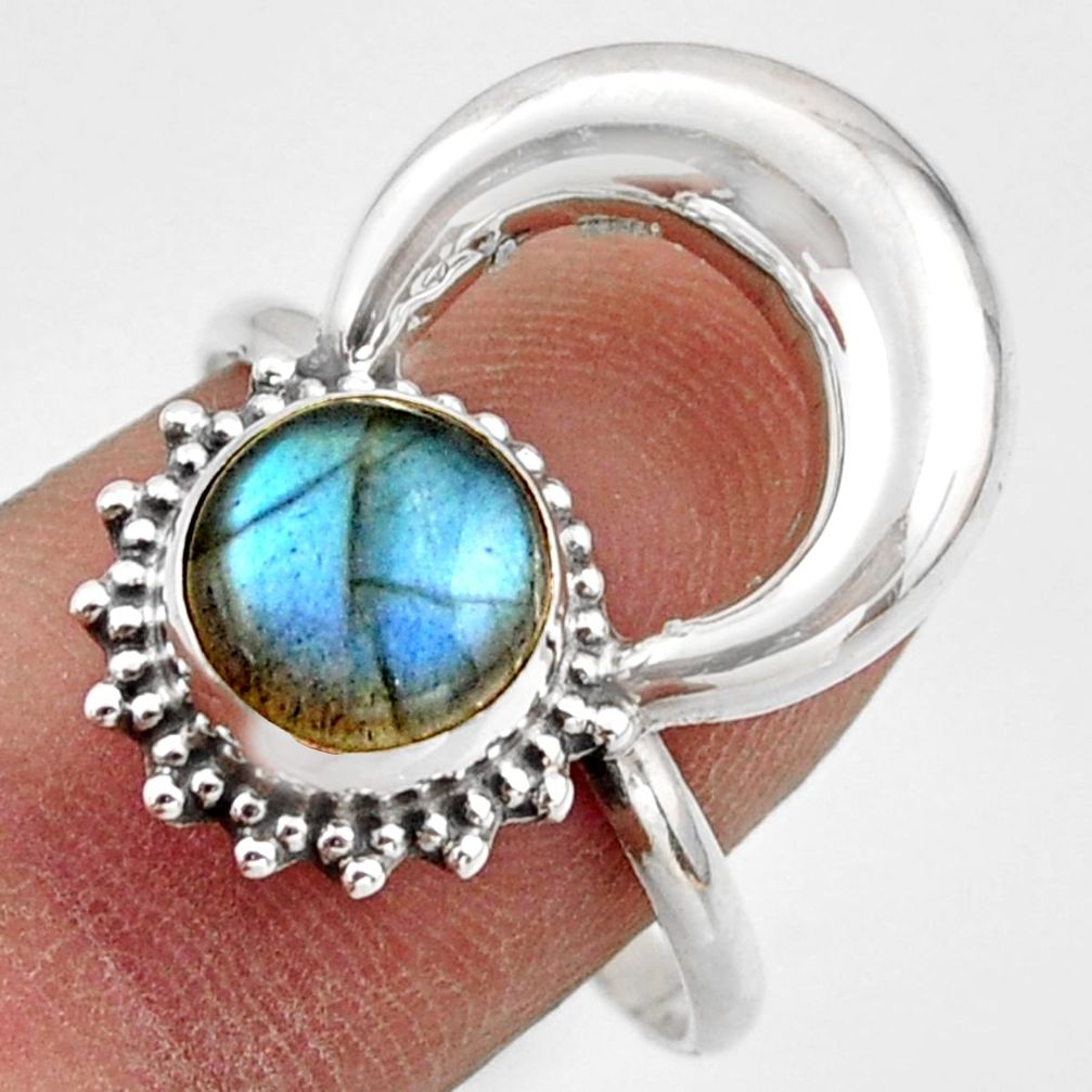 3.11cts natural blue labradorite 925 silver half moon ring jewelry size 9 r41635