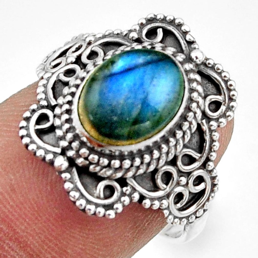 3.01cts natural blue labradorite 925 silver half moon ring size 7.5 r41775