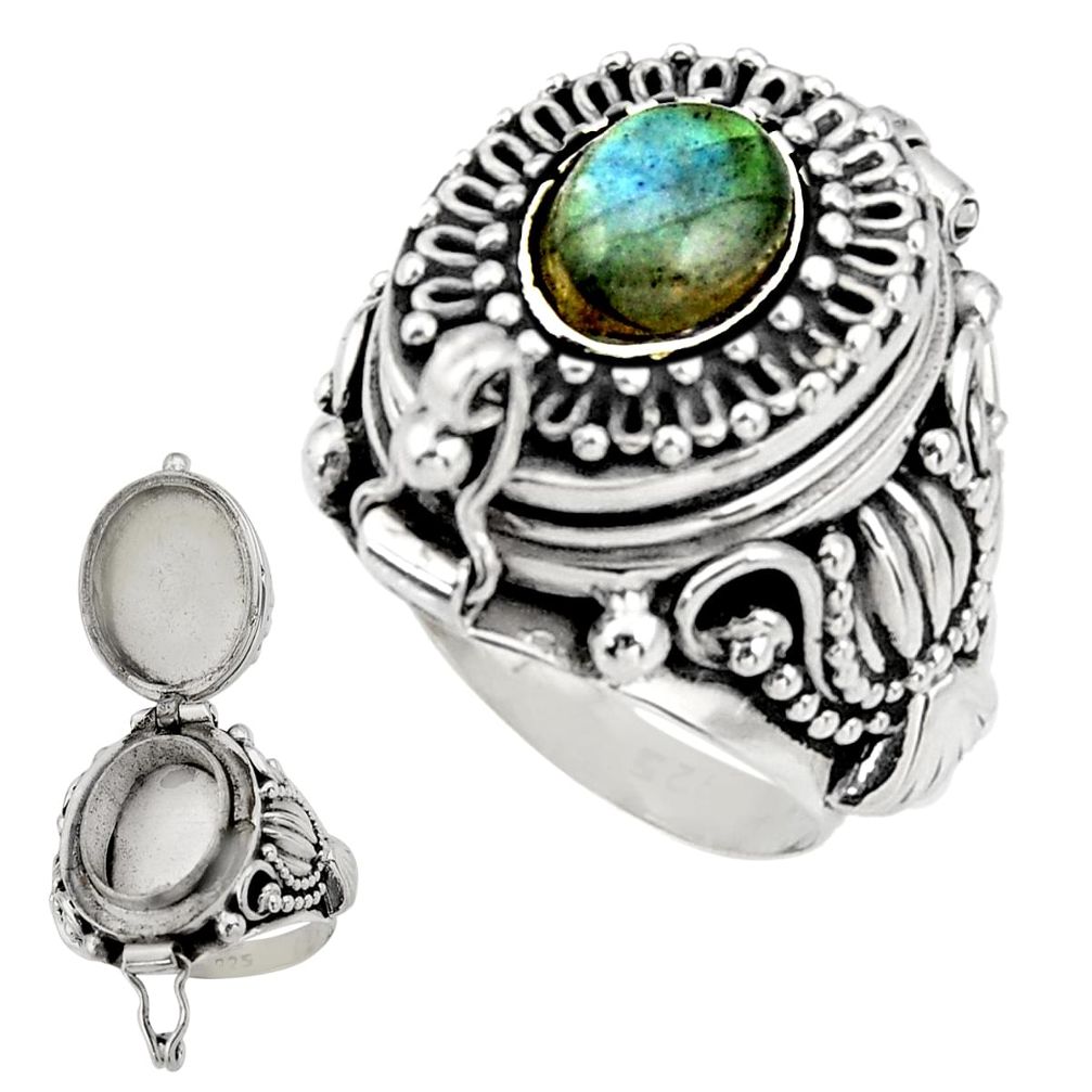 2.09cts natural blue labradorite 925 silver poison box ring size 6.5 r41199