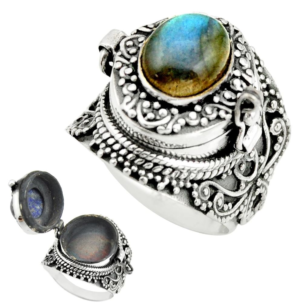 4.42cts natural blue labradorite 925 silver poison box ring size 7 r41196